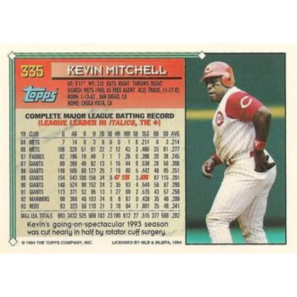 1994 Topps Kevin Mitchell # 335 Cincinnati Reds
